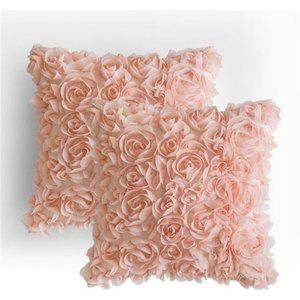 2 Pcs 3D Decorative Romantic Chiffon Rose Flower Pillow Cover  |  18x18 Inch